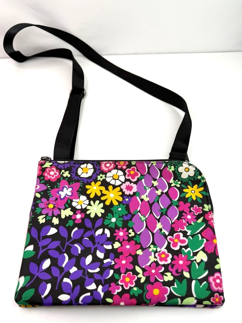Vera Bradley Pink Purple Floral Triple Compartment Performance Crossbody Ba